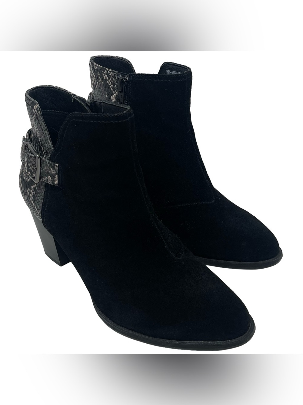 Vionic “Naomi” Ankle Boots Boots Women’s Size 10 Black Suede Snake Print Buckle